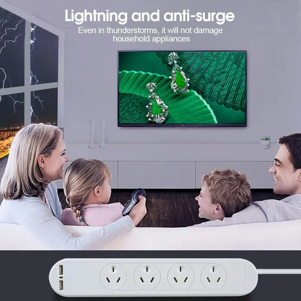 4 Outlet Powerboard With Surge Protection and Dual USB Charger