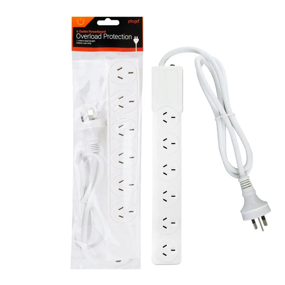 6 Outlet Power Board With Overload Protection 1M Lead Cable