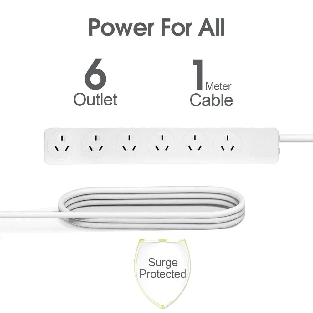 6 Outlet Power Board With Overload Protection 1M Lead Cable