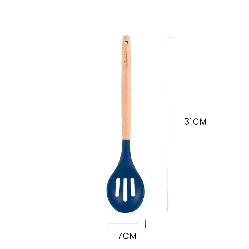 2pcs Beechwood & silicone slotted spoon navy