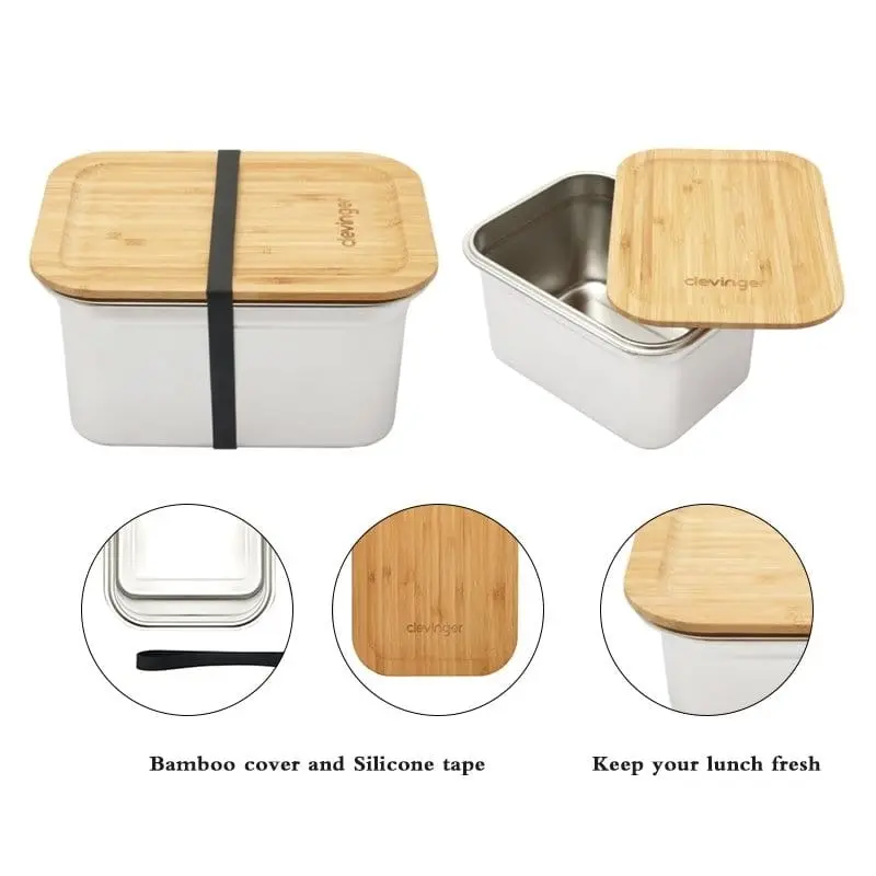 Clevinger Stainless Steel Bamboo Extra Large Lunch Box 2000ml