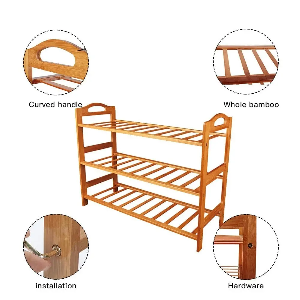 Bamboo 3 Tiers Layers  Storage Shoe Rack & Organiser