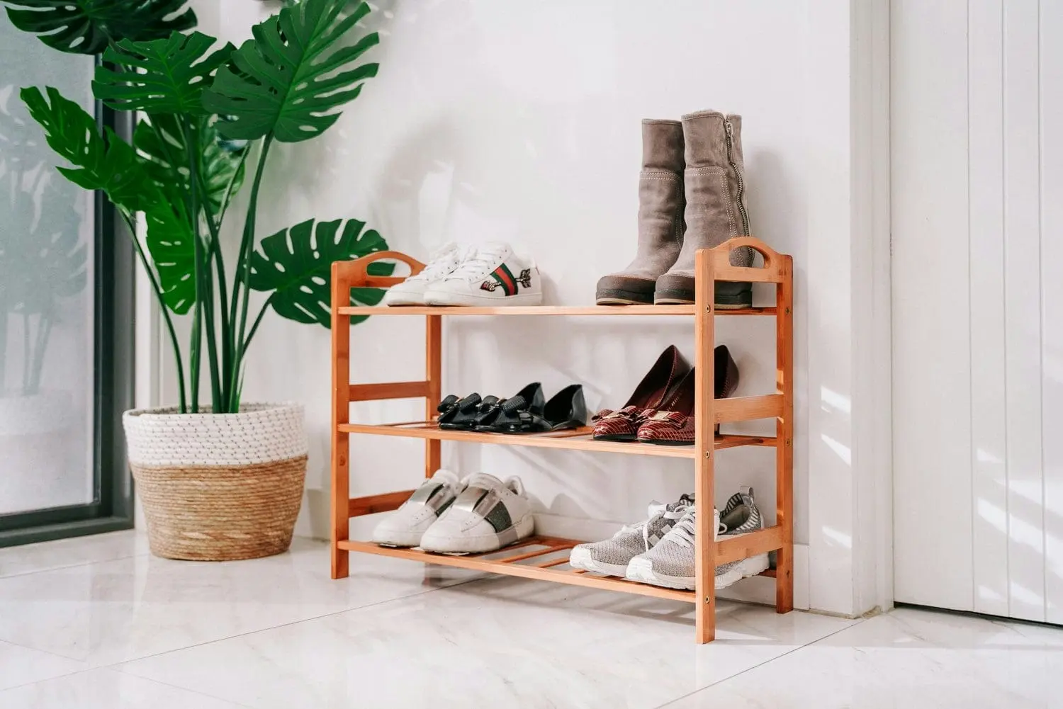 Bamboo 3 Tiers Layers  Storage Shoe Rack & Organiser