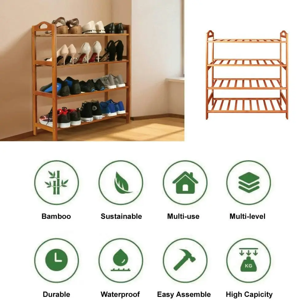 Bamboo 4 Tiers Storage Shoe Rack & Organiser