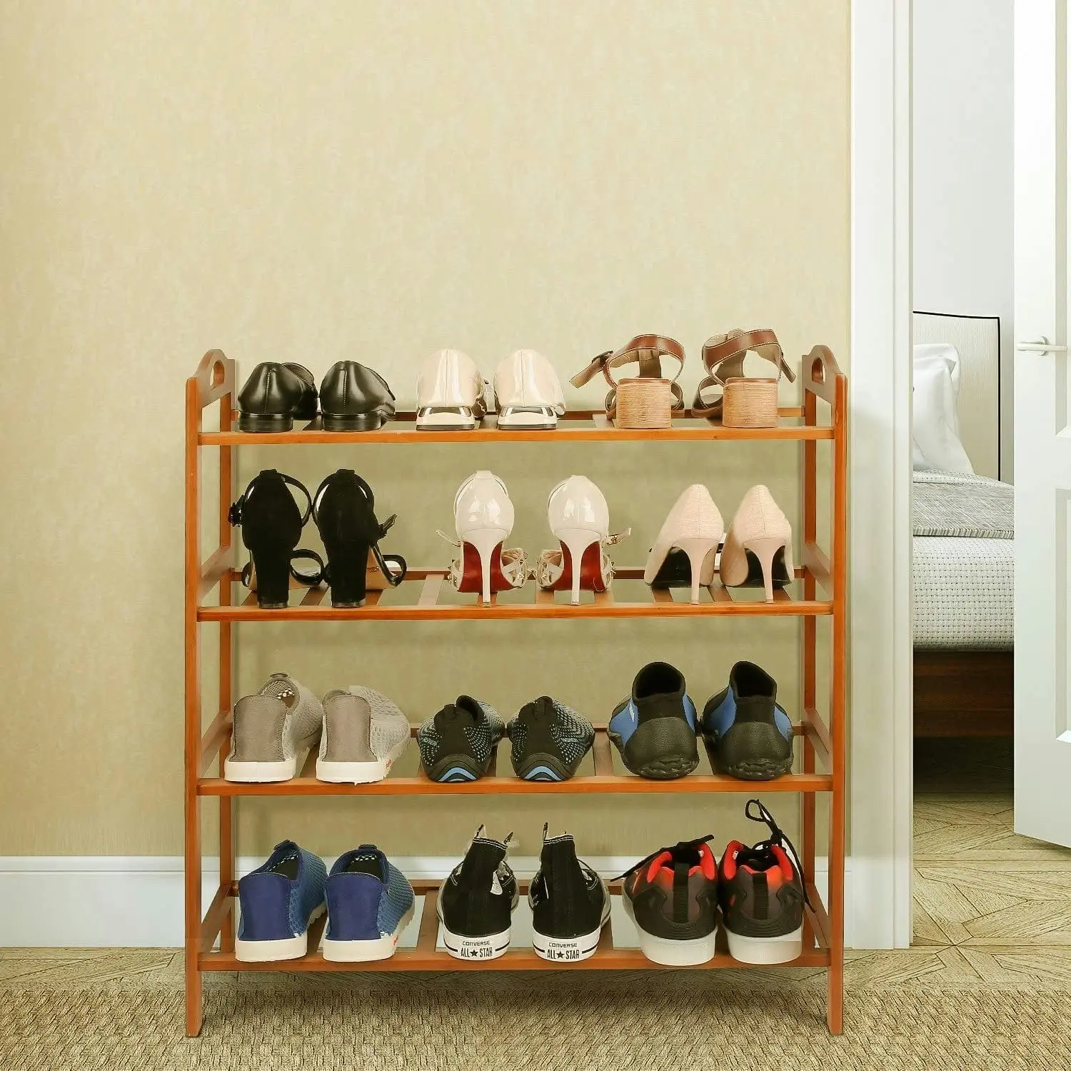 Bamboo 4 Tiers Storage Shoe Rack & Organiser