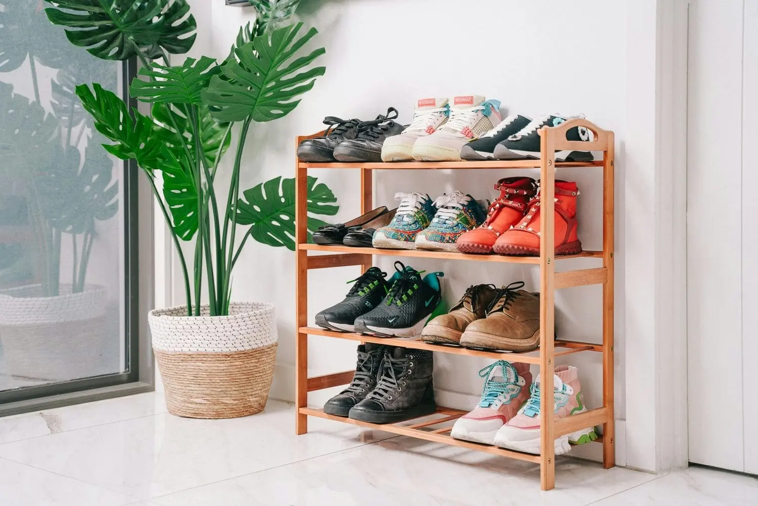 Bamboo 4 Tiers Storage Shoe Rack & Organiser