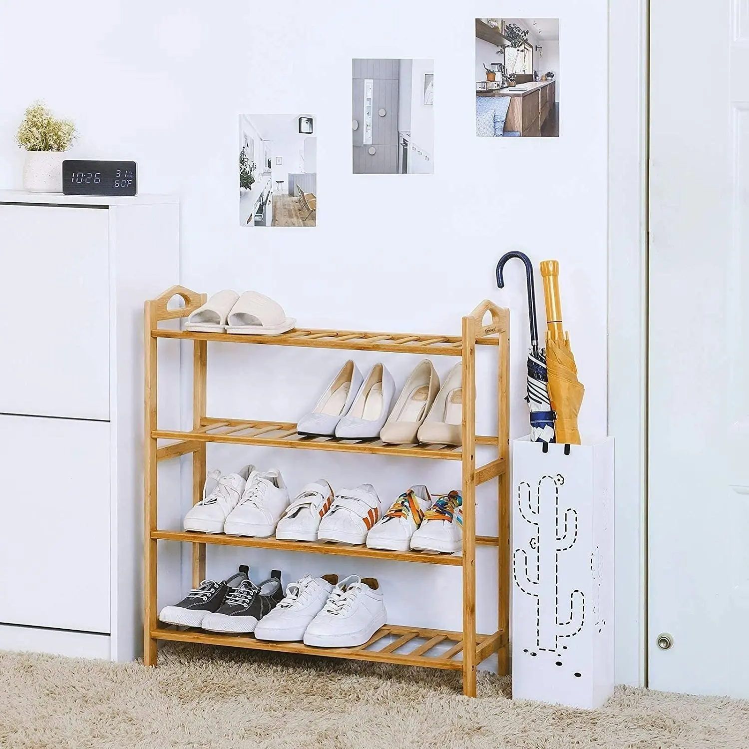 Bamboo 4 Tiers Storage Shoe Rack & Organiser