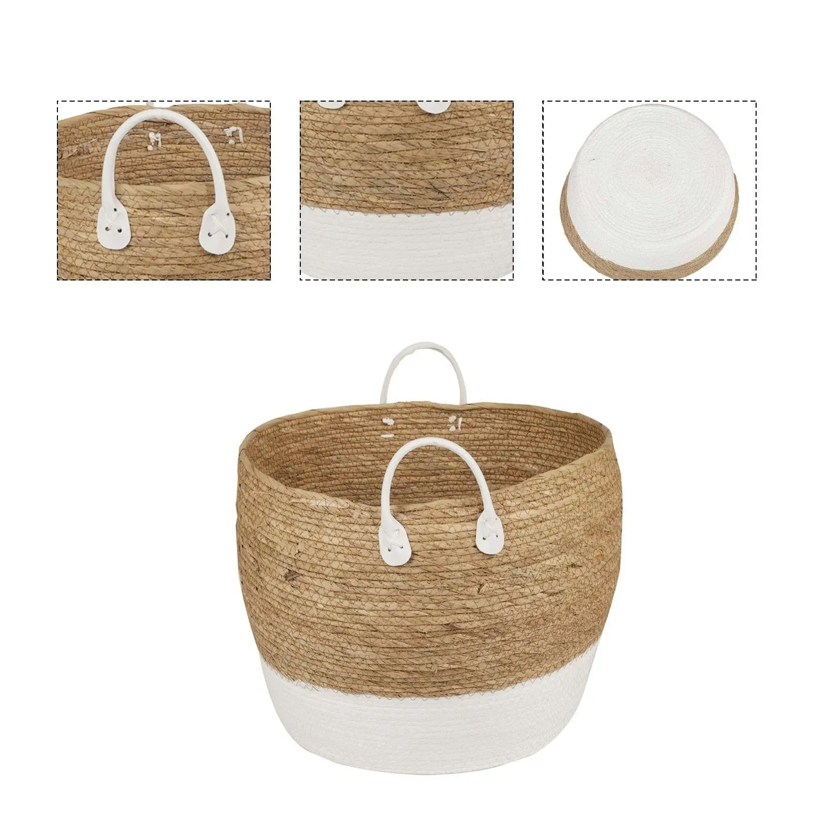 4 Piece Cotton Rope Stripe Carry Handles Storage Baskets Set