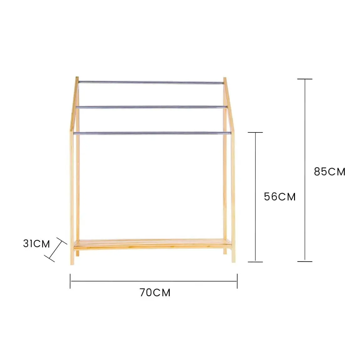 85cm Standing Towel Rack - Bamboo Towel Bar Metal 3-Tier