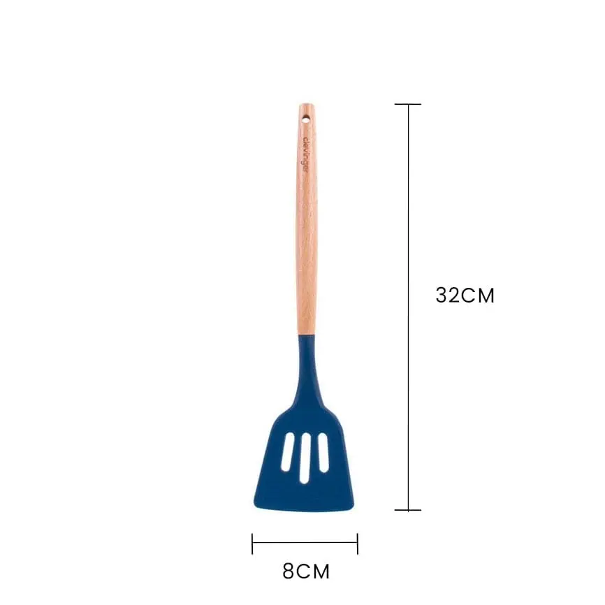 Beechwood & silicone slotted turner navy