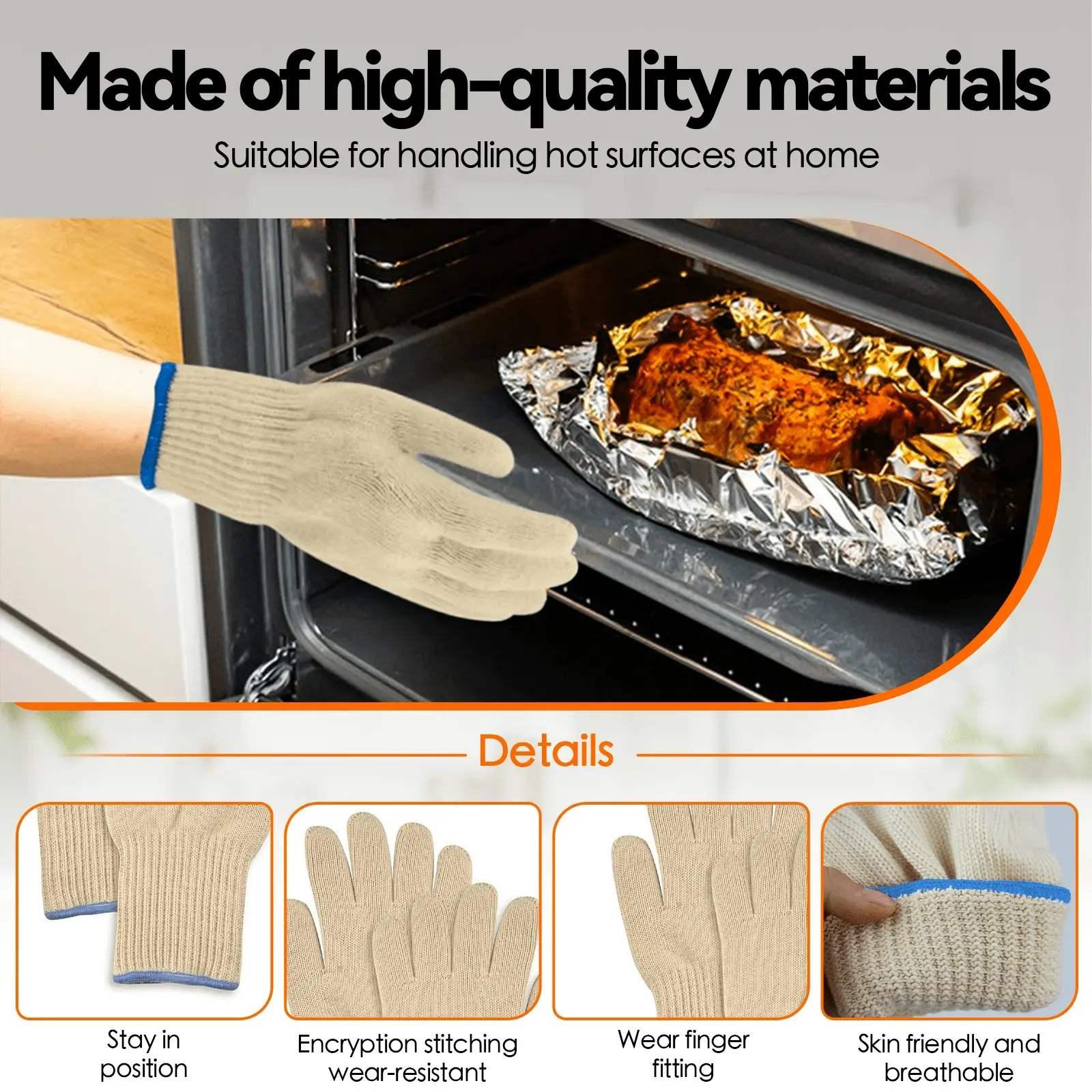 3 Pair 5 Finger Oven Mitt BBQ Grill Gloves