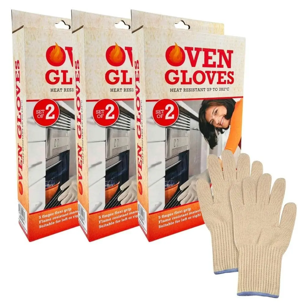 3 Pair 5 Finger Oven Mitt BBQ Grill Gloves