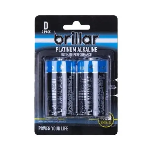 Brillar D Platinum Alkaline Batteries 2pk