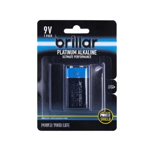 Brillar 9V Platinum Alkaline Battery 2 Pack