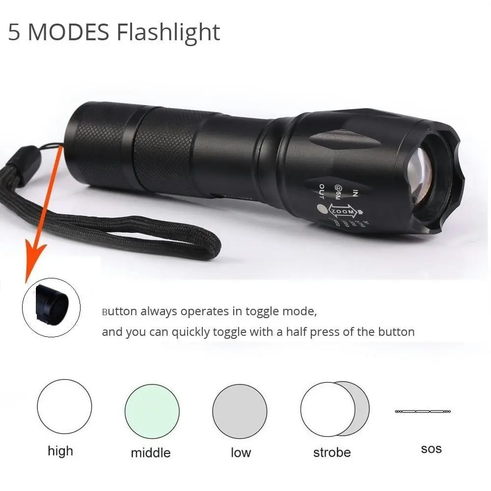 Aluminium 5-Mode Tactical LED Flashlight