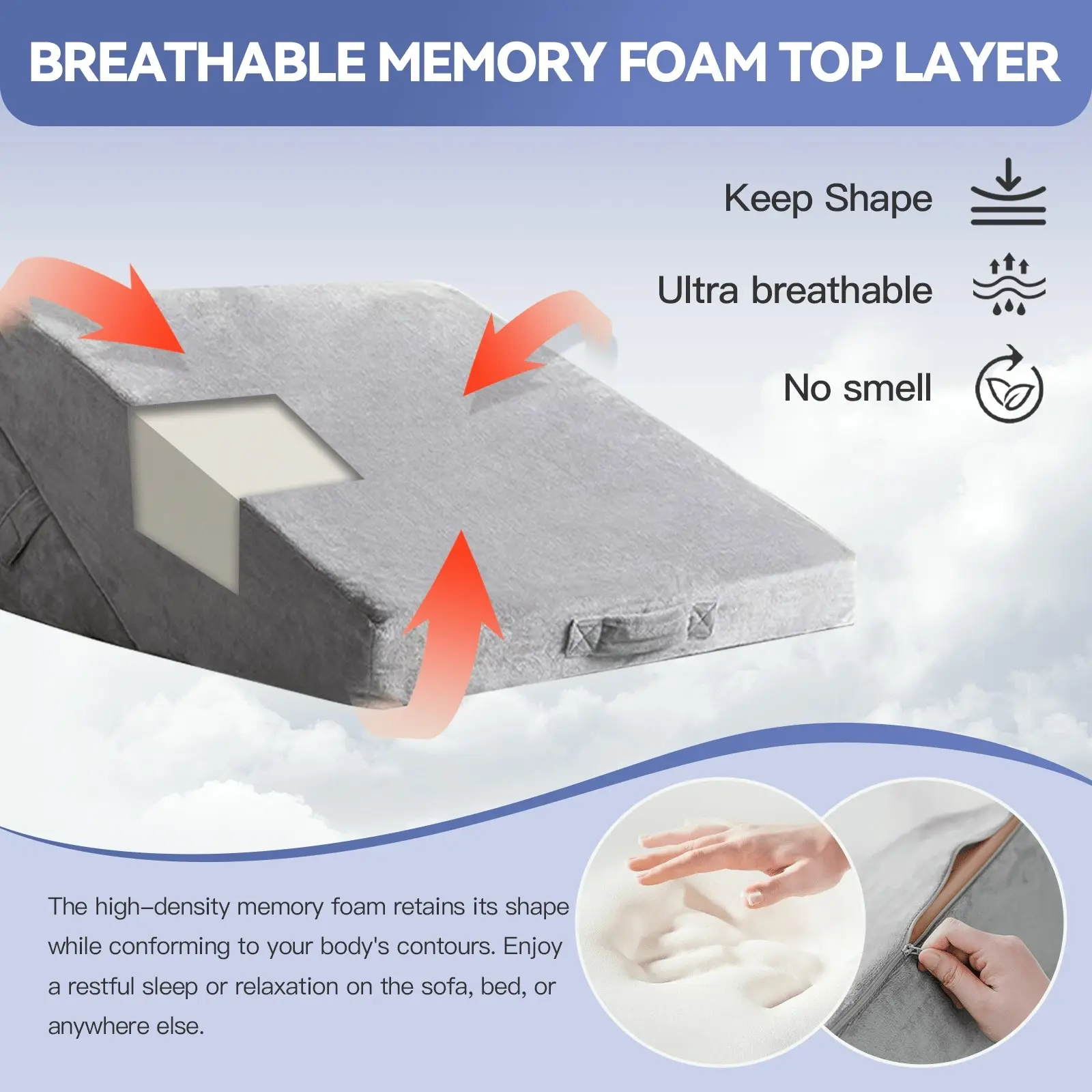 Memory Foam Adjustable Bed Wedge Sleep Cushion Pillow