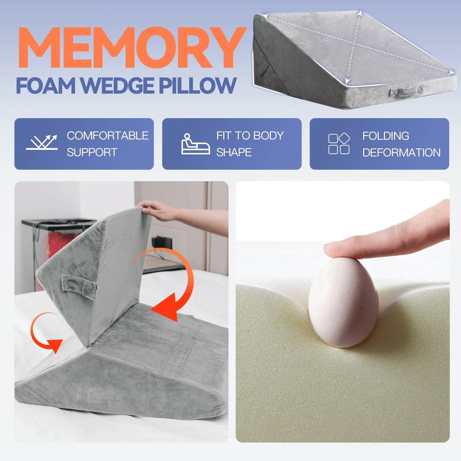 Memory Foam Adjustable Bed Wedge Sleep Cushion Pillow