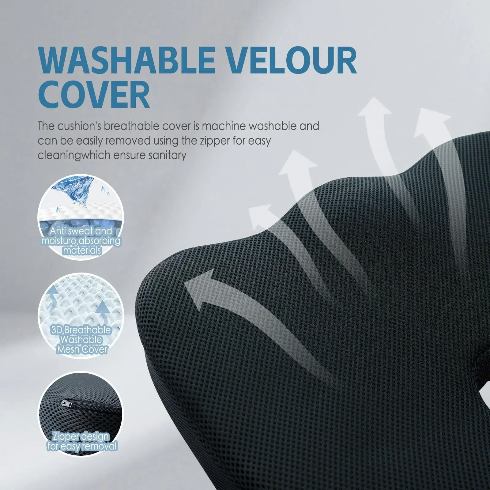 Memory Foam Car Office Seat Cushion with Black Cover