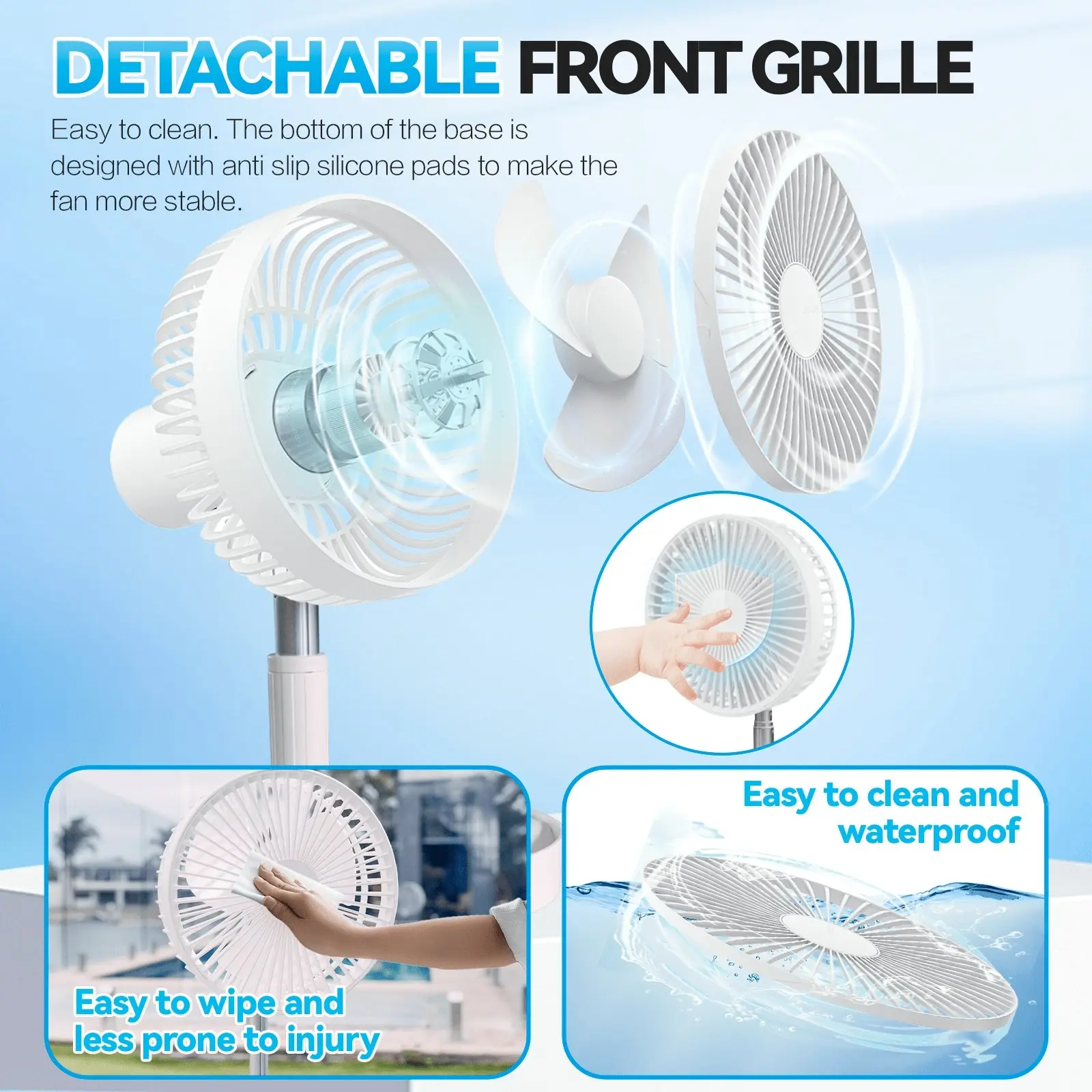 Folding Telescopic 4.5W Portable Height/Tilt Adjustable Rechargeable Cordless Fan