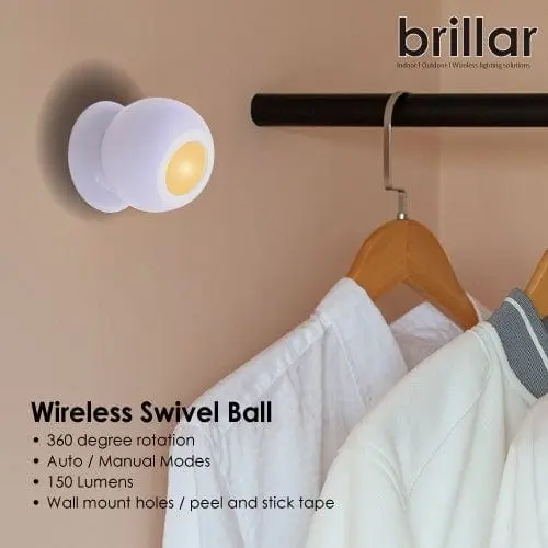 Brillar Wireless Swivel Ball LED Light 2 Pack