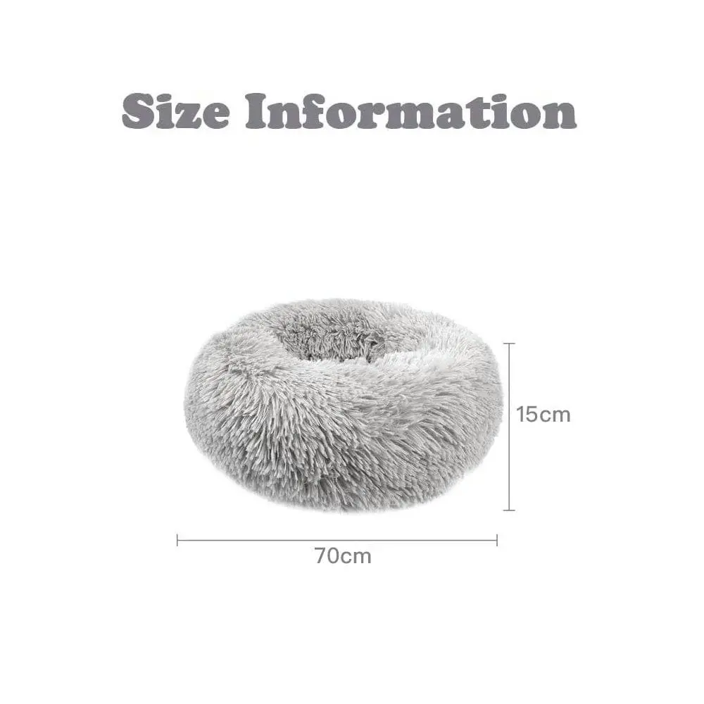 Plush Donut Faux Fur Calming Pet Nest - Grey - L