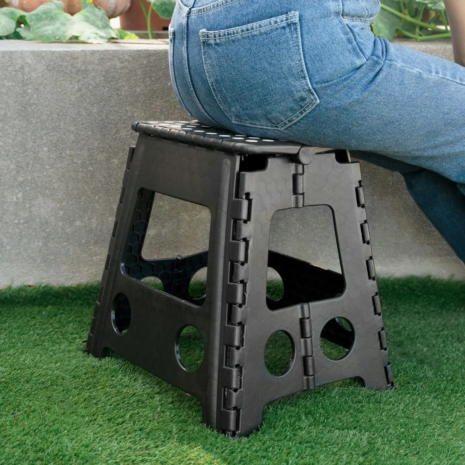 Large Plastic Folding Stool Portable Chair Outdoor Camping Black