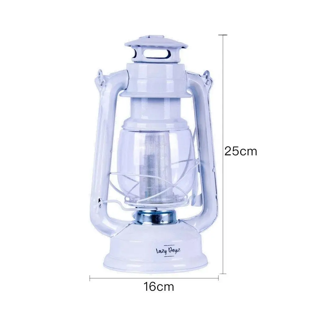 12 LED Solid Metal Camping Hurricane Lantern - White