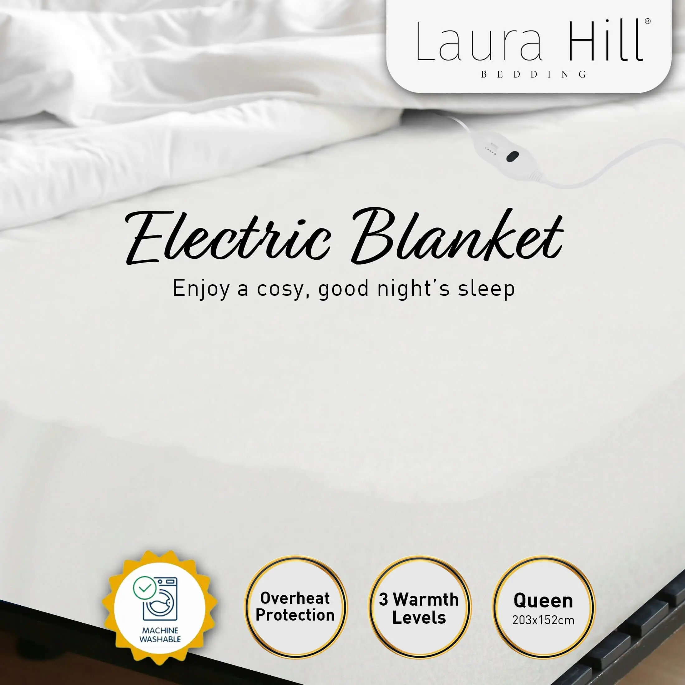 Laura Hill Heated Electric Blanket Queen Fitted Polyester - White