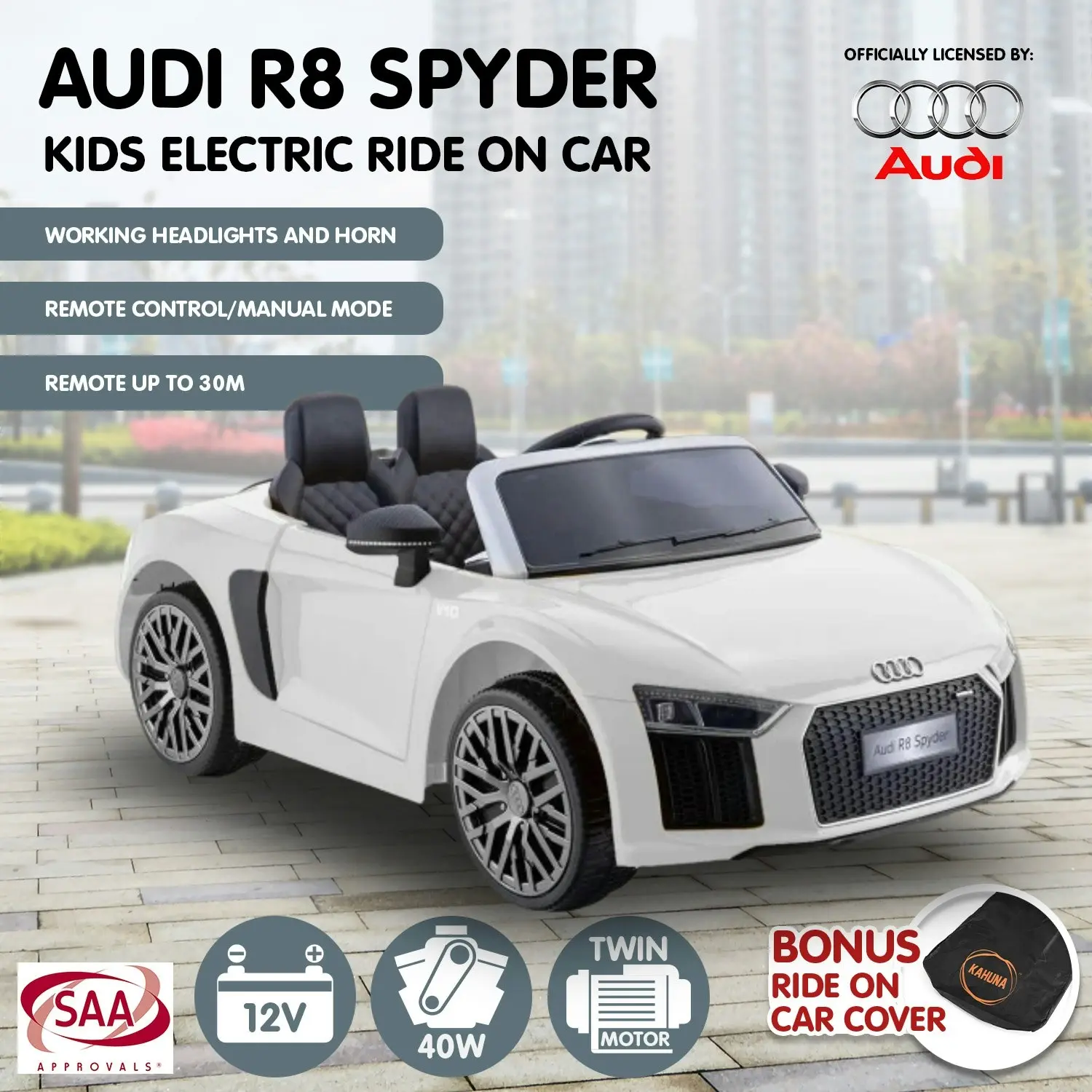 R8 Spyder Audi Licensed Kids Electric Ride On Car Remote Control White