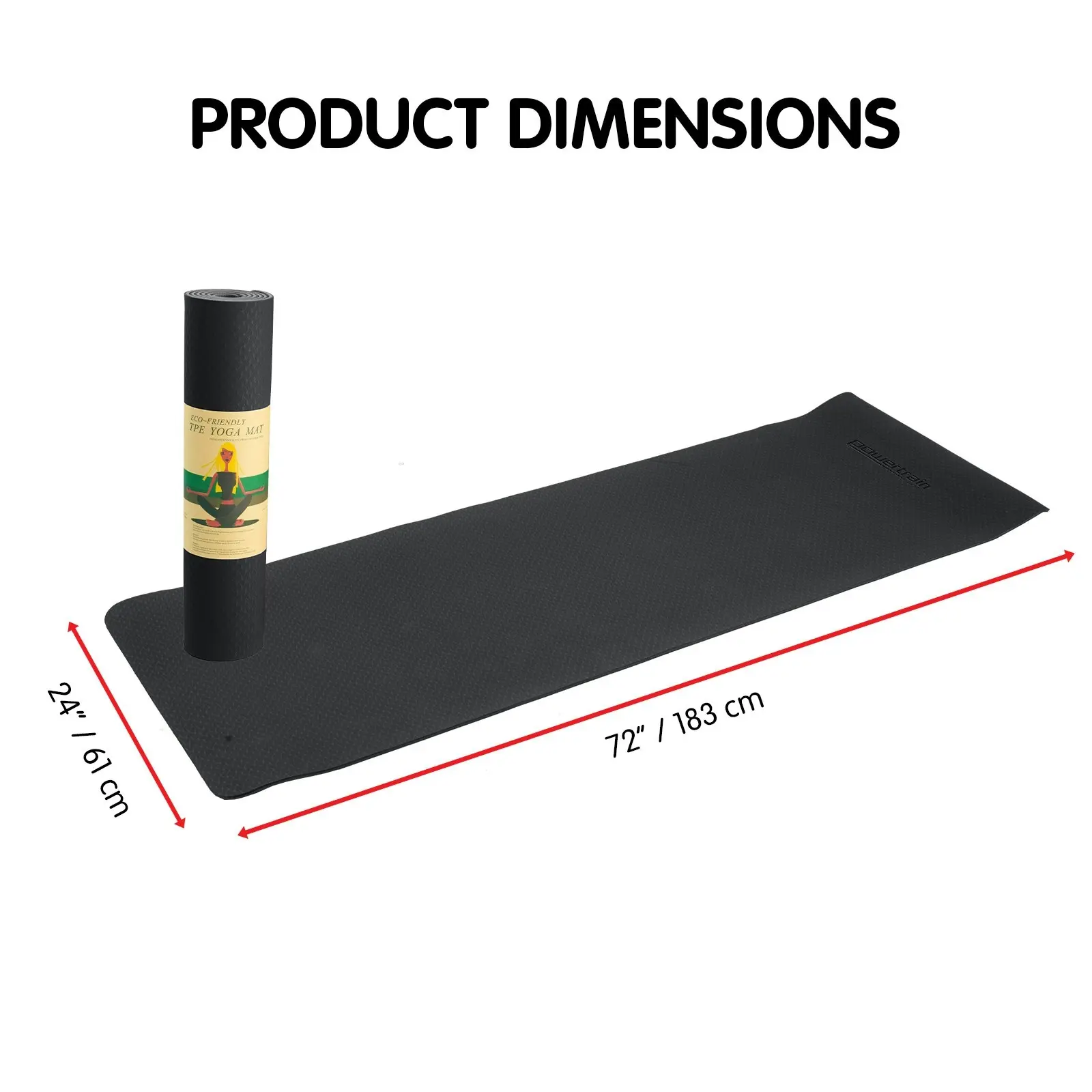 Powertrain Eco-Friendly TPE Yoga Pilates Exercise Mat 6mm - Black