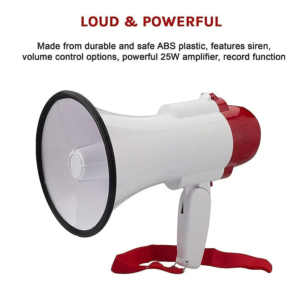 Audio Megaphone 25Watt Bull Horn With Siren - One Size