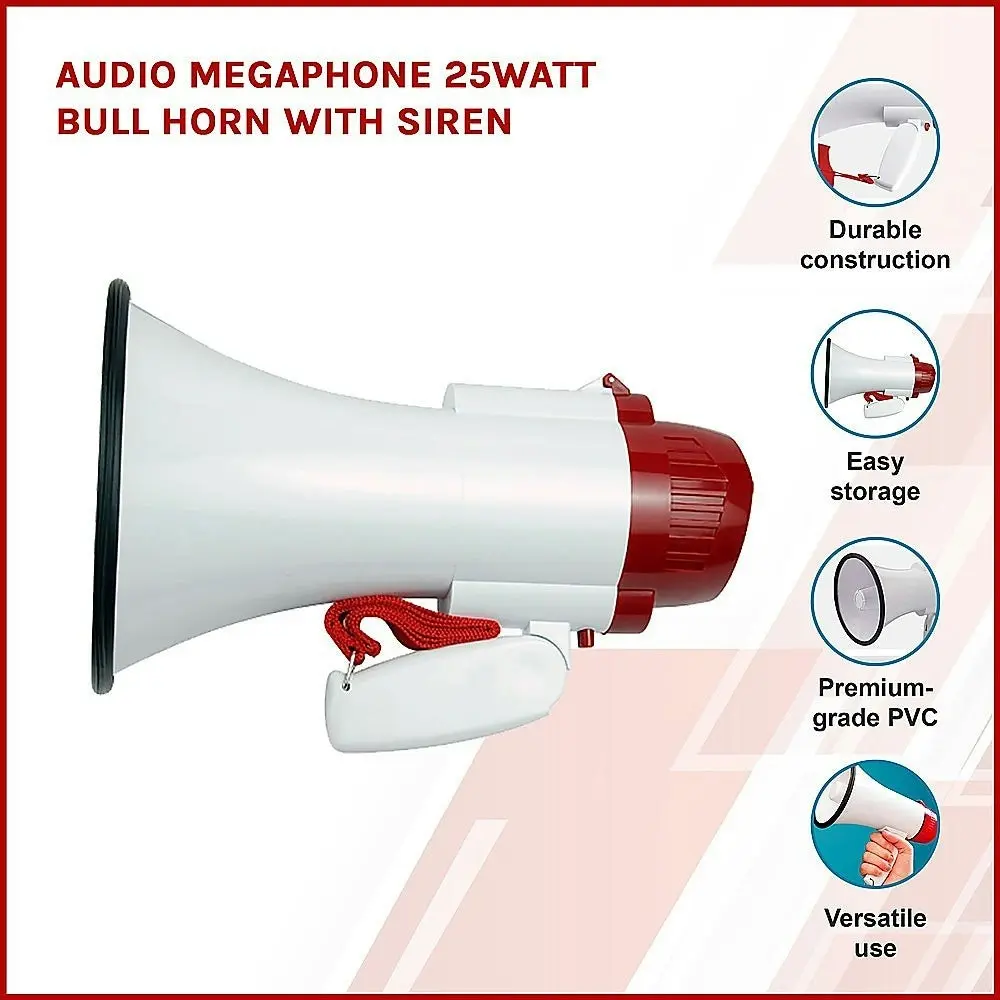 Audio Megaphone 25Watt Bull Horn With Siren - One Size