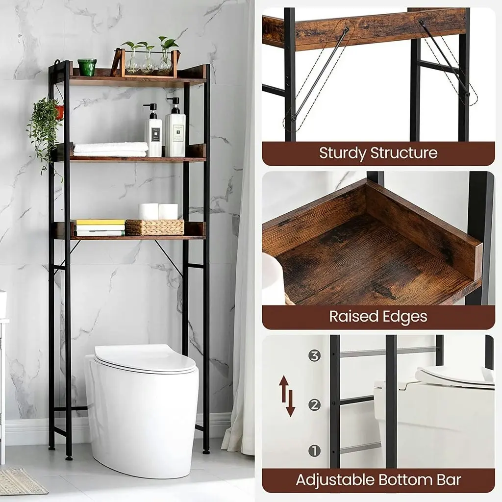 Vasagle 3-Tier Bathroom Storage Shelf Over Toilet Organizer Rustic Brown And Black - One Size