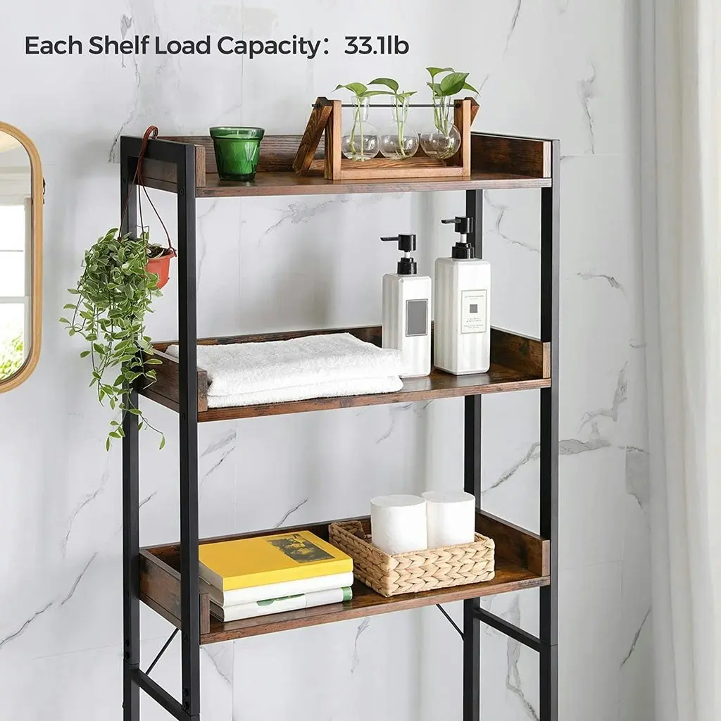 Vasagle 3-Tier Bathroom Storage Shelf Over Toilet Organizer Rustic Brown And Black - One Size