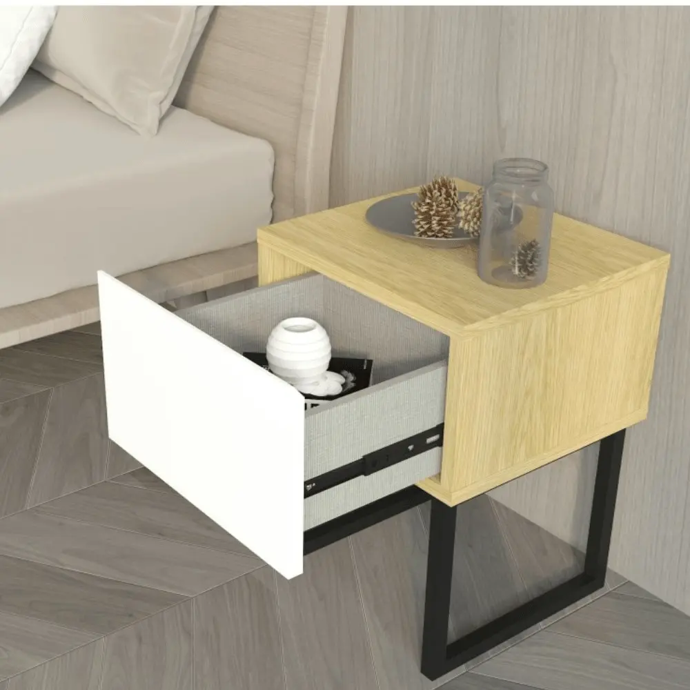 Design Square Jaxon Modern Bedside Nighstand Side Table W/ 1-Drawer - Oak/White