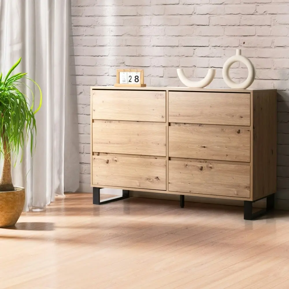 Design Square Boris Wooden Chest Of Drawers Dresser Storage Cabinet - Oak/Black