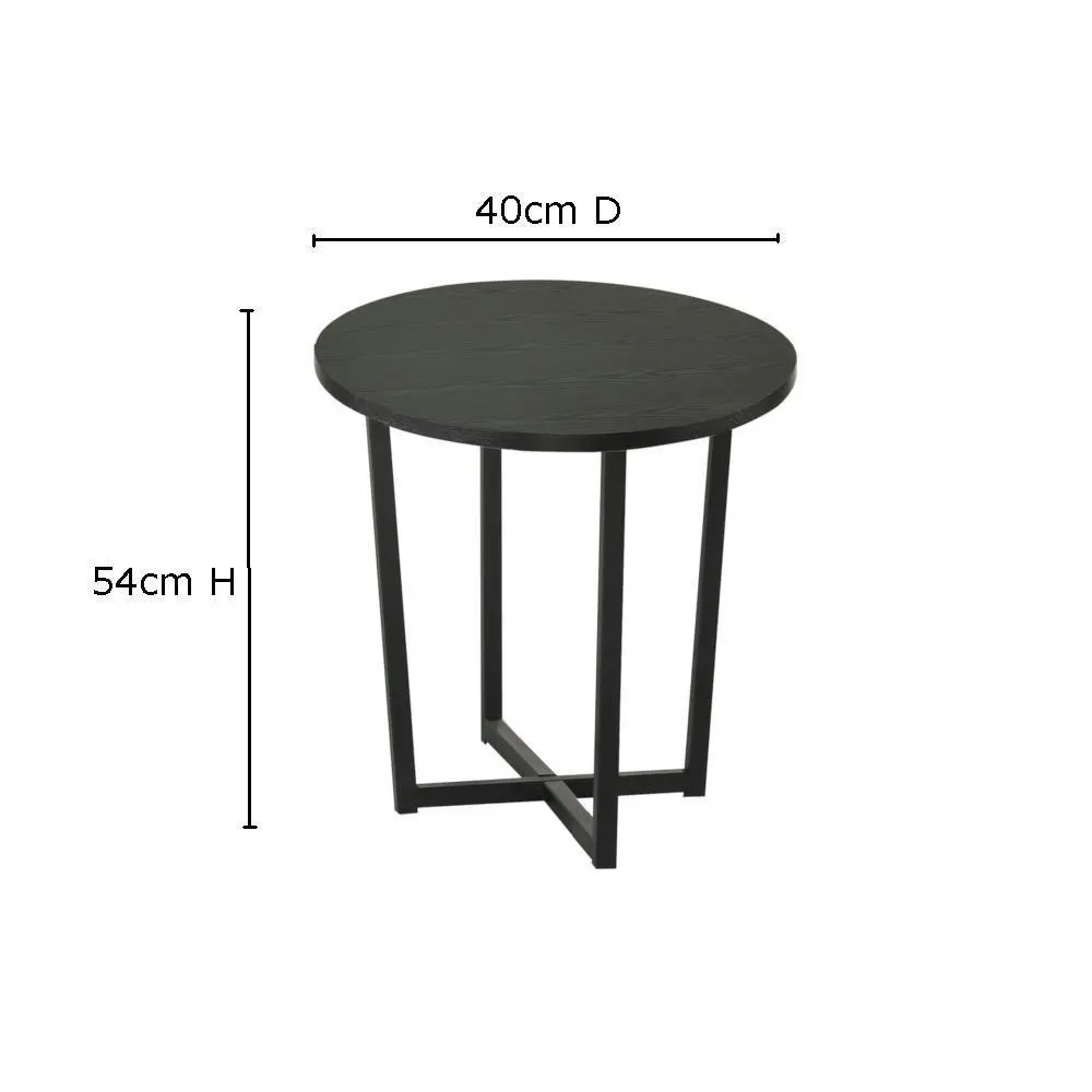 Archie Wooden Round End Lamp Side Table - Black