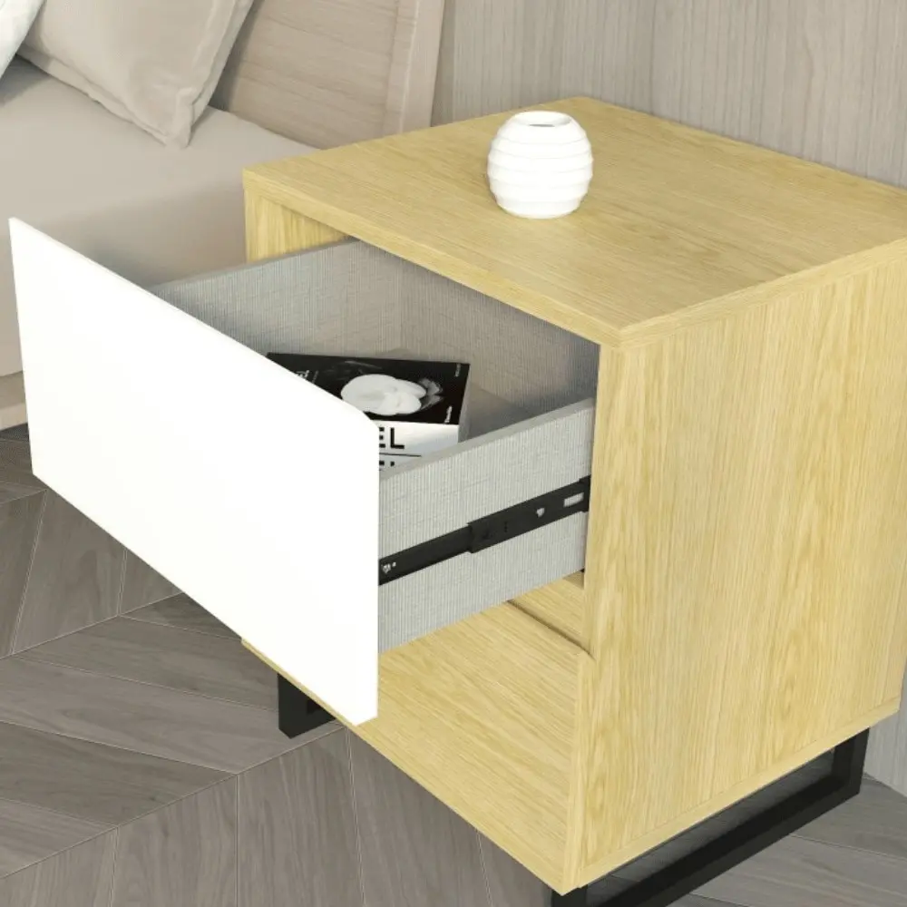 Design Square Jaxon Modern 1- Drawer Bedside Nighstand Side Table - Oak/White