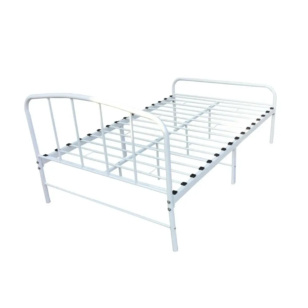 Design Square Metal Bedframe Queen Size Country Style - White