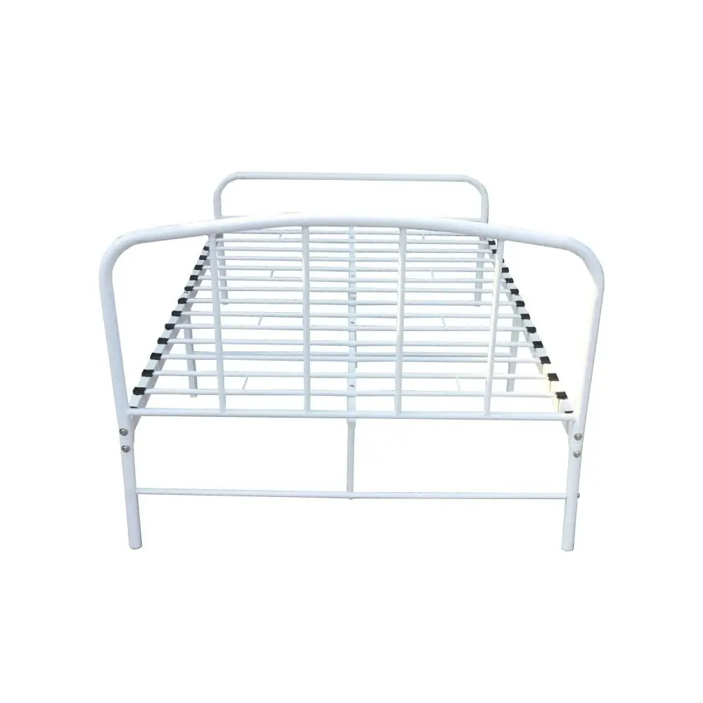 Design Square Metal Bedframe Queen Size Country Style - White