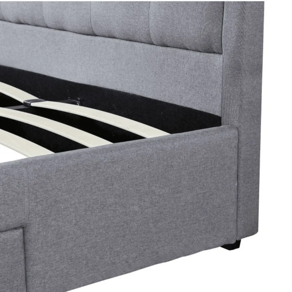 Design Square Designer Fabric Modern Bed Frame W/ Headboard & 3-Drawers Double Size - Dark Grey