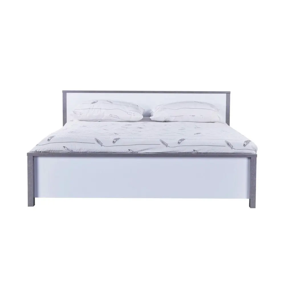 Design Square Modern Wooden Queen Bed Frame - White / Grey