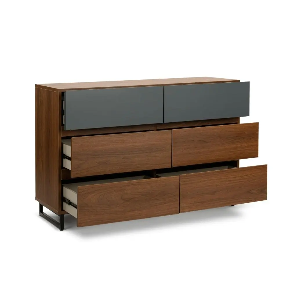 Design Square Zane Dresser Chest of 6-Drawers Storage Cabinet - Walnut/Charcoal