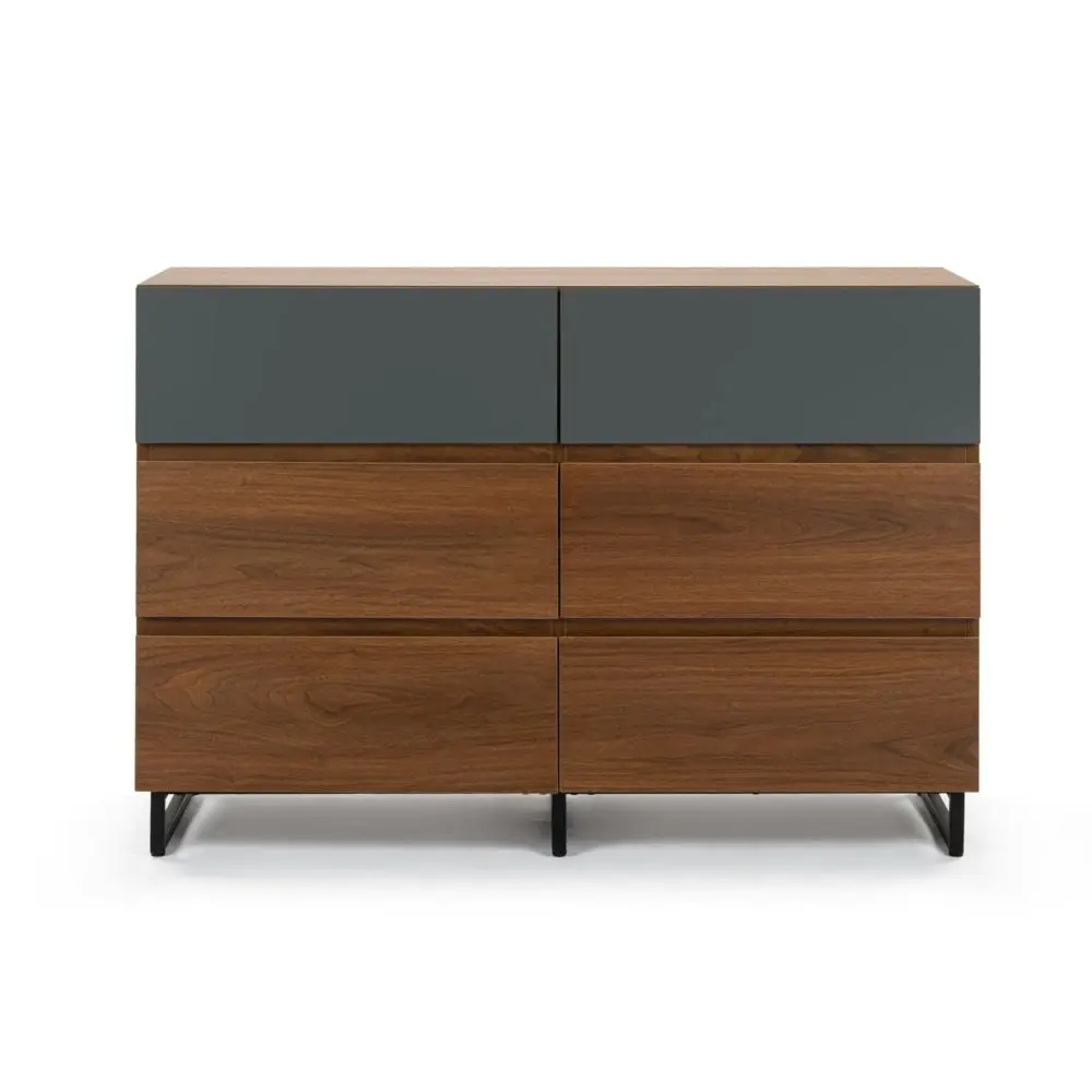 Design Square Zane Dresser Chest of 6-Drawers Storage Cabinet - Walnut/Charcoal