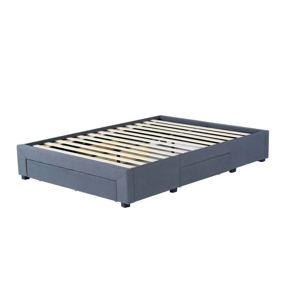 Design Square Designer Fabric Bed Frame Platform Base Queen Size W/ 3-Drawers - Dark Grey