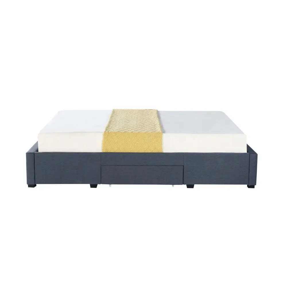 Design Square Designer Fabric Bed Frame Platform Base Queen Size W/ 3-Drawers - Dark Grey