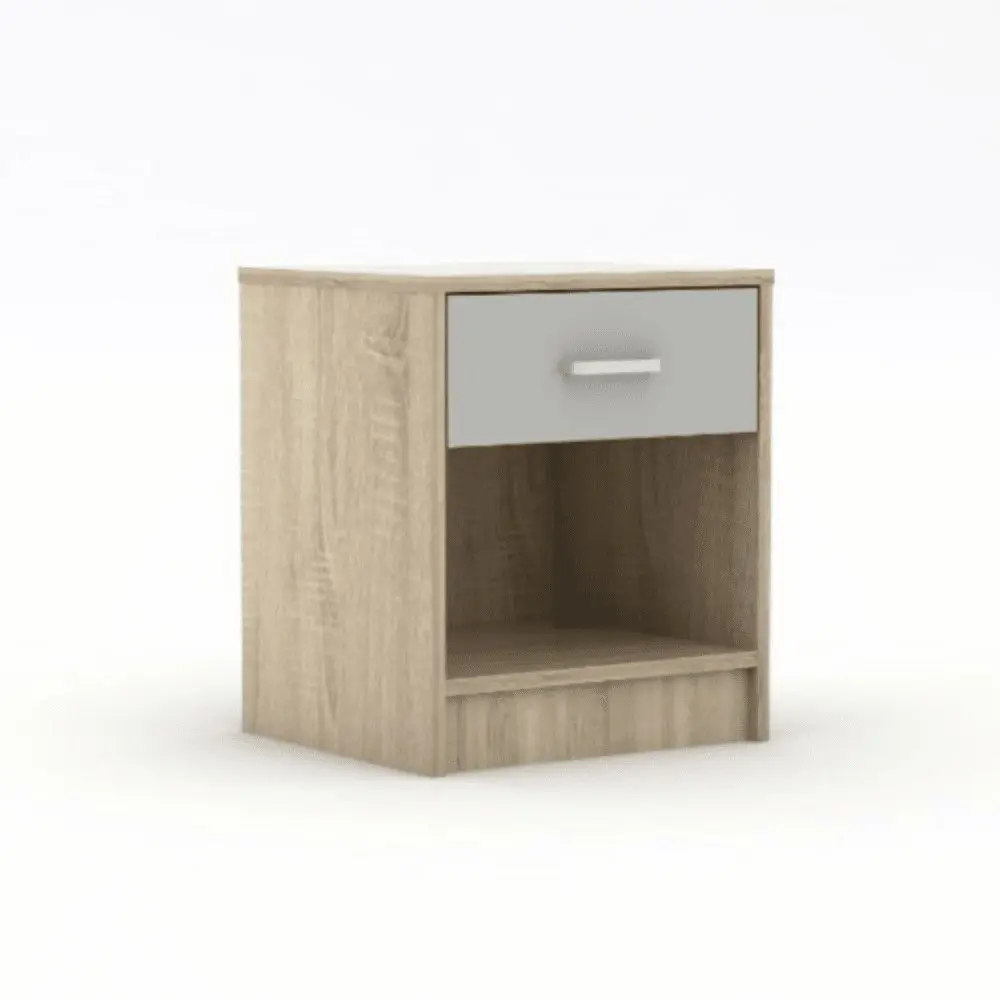 Tammy Open Shelf Nightstand Bedside Side Table W/ 1-Drawer - Oak/Light Grey