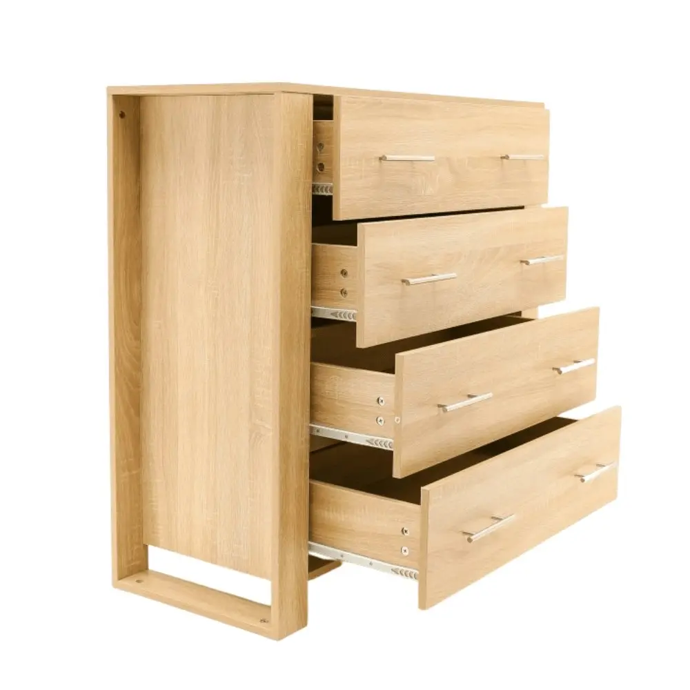 Design Square Modern Wooden Chest Of  4-Drawers Tallboy Storage Cabinet - Oak