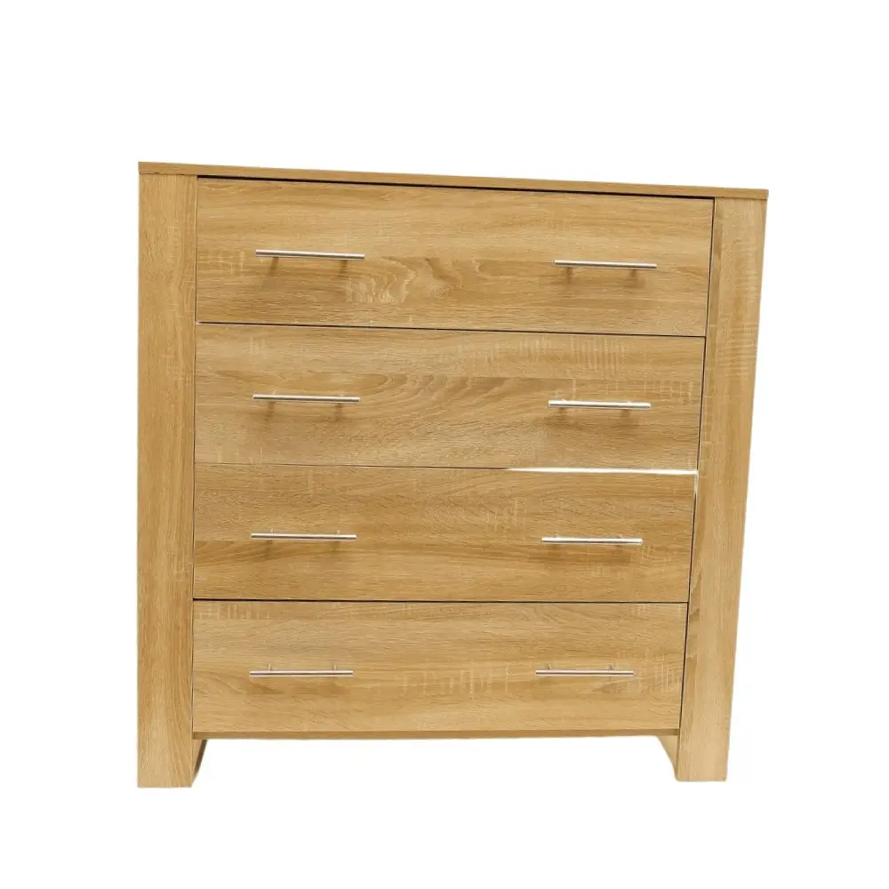 Design Square Modern Wooden Chest Of  4-Drawers Tallboy Storage Cabinet - Oak