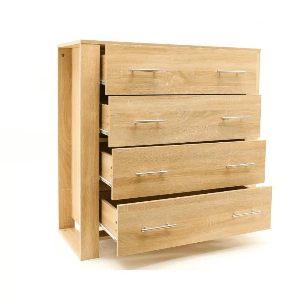 Design Square Modern Wooden Chest Of  4-Drawers Tallboy Storage Cabinet - Oak